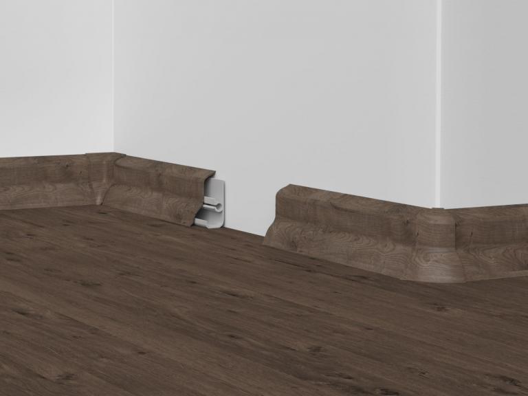 Sockelleistensystem für alle Beläge, speziell für Laminatböden